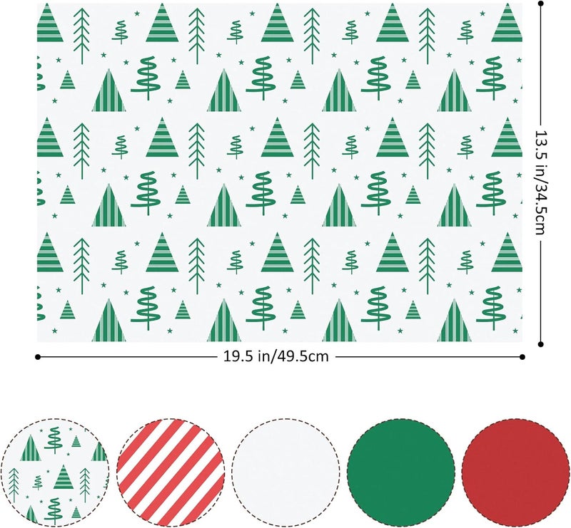 LOADSFUN 120 Sheets Christmas Tissue Paper for Gift Bags, Red Green and White Tissue Paper Bulk Assorted Design Gift Wrapping Paper for Crafts Holiday Decor - Image 3